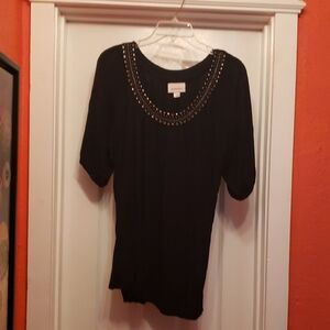 Avenue Black Embellished Short Sleeve Blouse